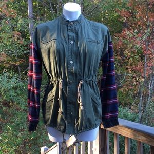 Mine military jacket w/plaid/faux leather sleeves
